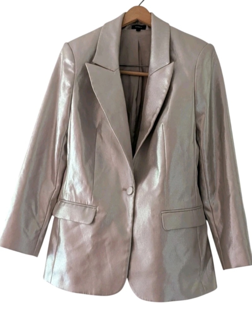 Express Metallic Pearl Blazer Women Long Sleeve One Button Dressy Jacket Size M